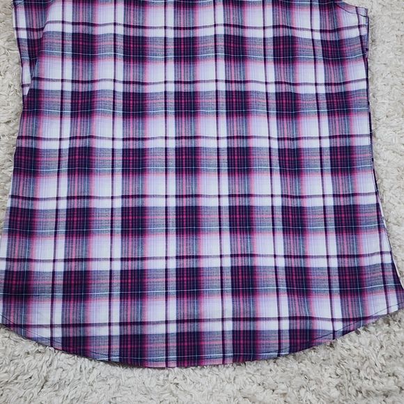 Dakini Plaid Boyfriend Shirt Womens Small Purple Stretch Hidden Pocket Vented - Picture 8 of 9